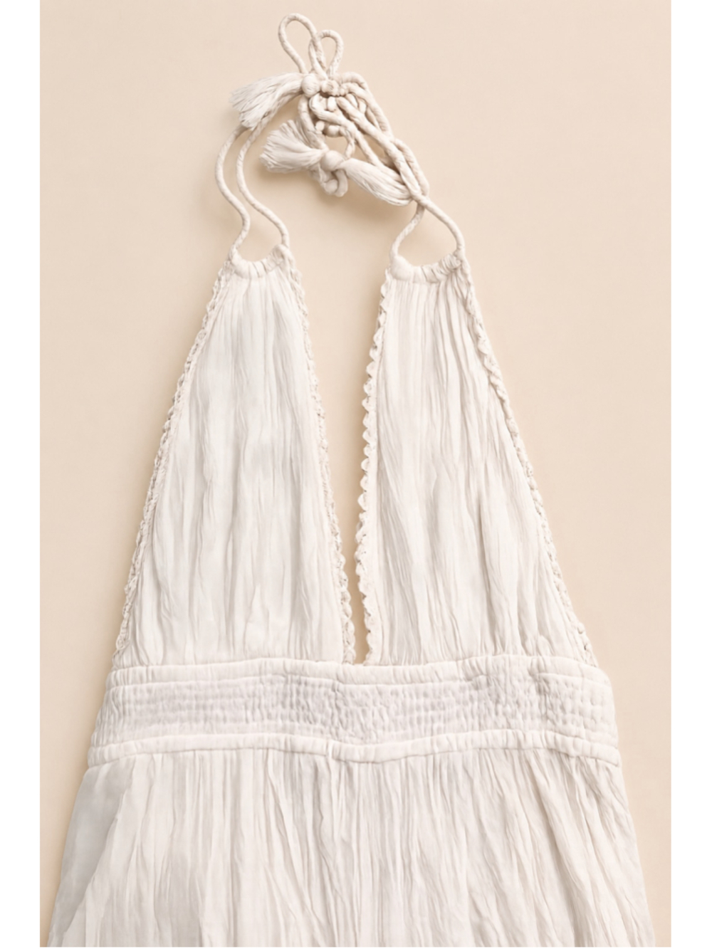Forever 21 Contemporary Ivory Halter Maxi Dress Boho Beach Medium M - Picture 3 of 6